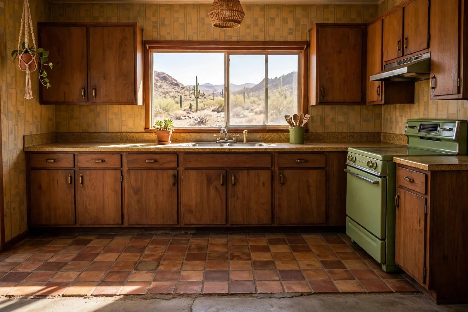 1970s kitchen with tile flooring over the slab in a Bell Road area home