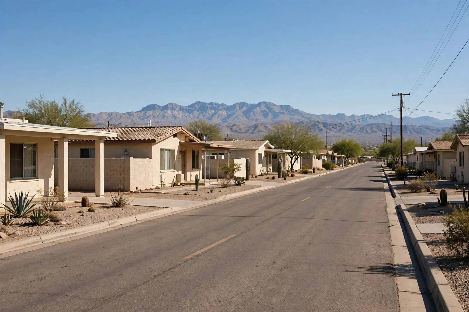 Residential street of 1960s ranch homes on the Grand Avenue side of Sun City