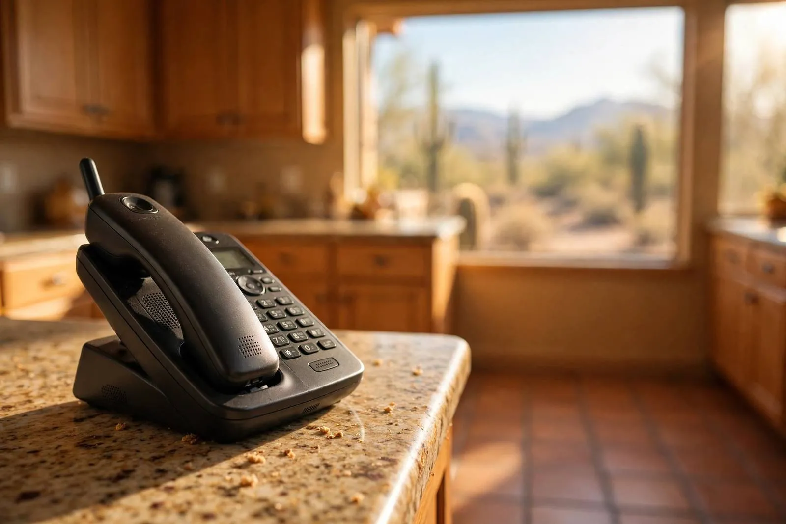 Telephone on a kitchen counter in a Sun City home
